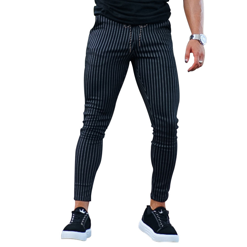 NOVEDAD DE VERANO 2023, línea de pies pequeños, moda para hombres, encaje Casual, pantalones ajustados a rayas_voghion.com