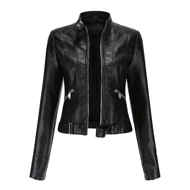 Women's Clothing New Leather Jacket Short Small Coat Spring and Autumn Stand-up Collar Jacket_voghion.com