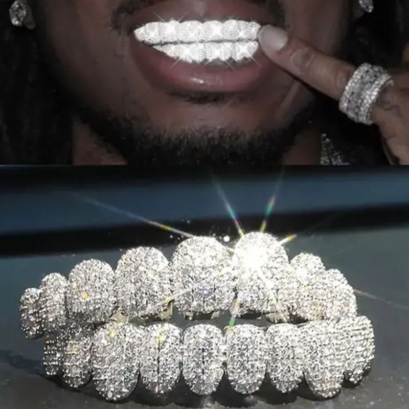 Christmas Hip-Hop 14K Electroplated Copper Zirconia Teeth Exaggerated Rap Props Braces Accessories_voghion.com