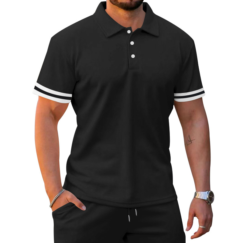 Men's Clothing Summer Lapel Button Short Sleeved And Drawstring Shorts Two Piece Sports_voghion.com