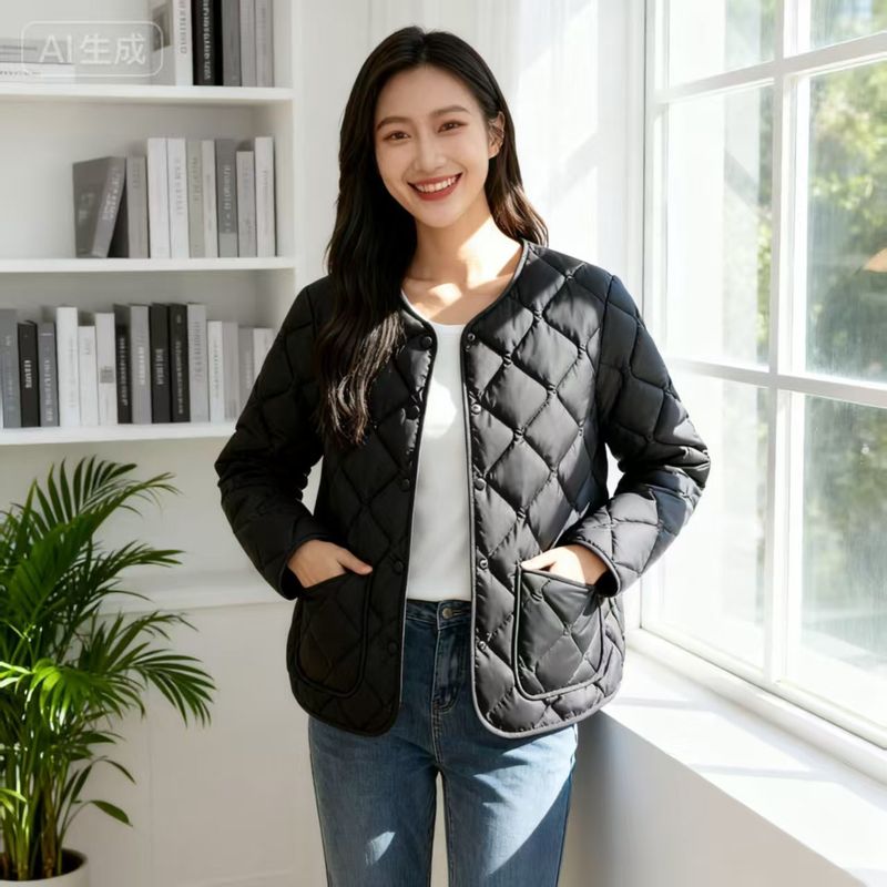Round Neck Inner Jacke For Women Winer New Slim Fi Base V-Neck Solid Color Slimming Warm Shor Lighweigh Coon_voghion.com