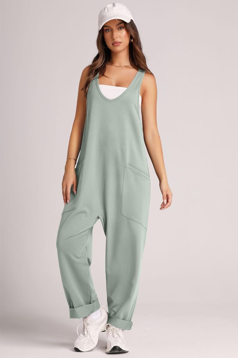Sommer-Jumpsuit aus Baumwolle für Damen – Ärmelloser Overall mit Taschen, lässiger, lockerer Schnitt | Streetwear-Mode | Leicht und atmungsaktiv_voghion.com