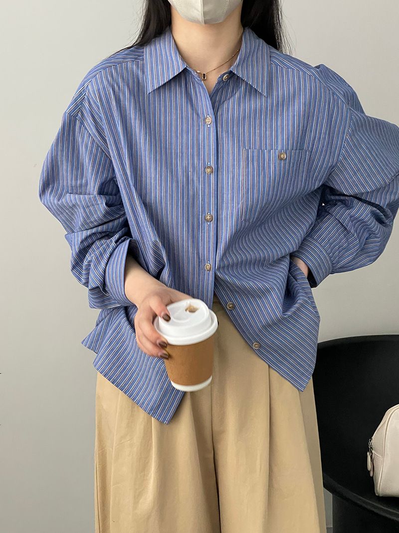 Mädchenhemd Zhi Cang Xi für Damen, klassisch, vielseitig, locker, figurformend, koreanischer Stil, Langarmshirt 2363, modisch und figurformend_voghion.com