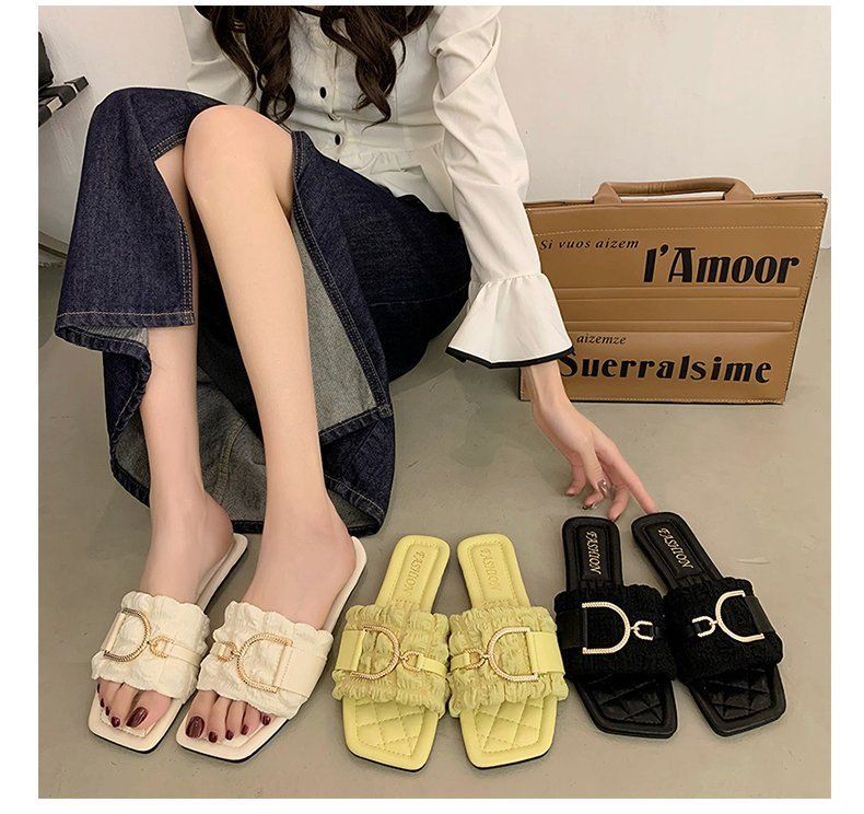 Lyxiga pärlsandaler för kvinnor - Eleganta platta sommarsandaler Halkfria Bekväma tofflor För inomhus- och utomhusbruk_voghion.com