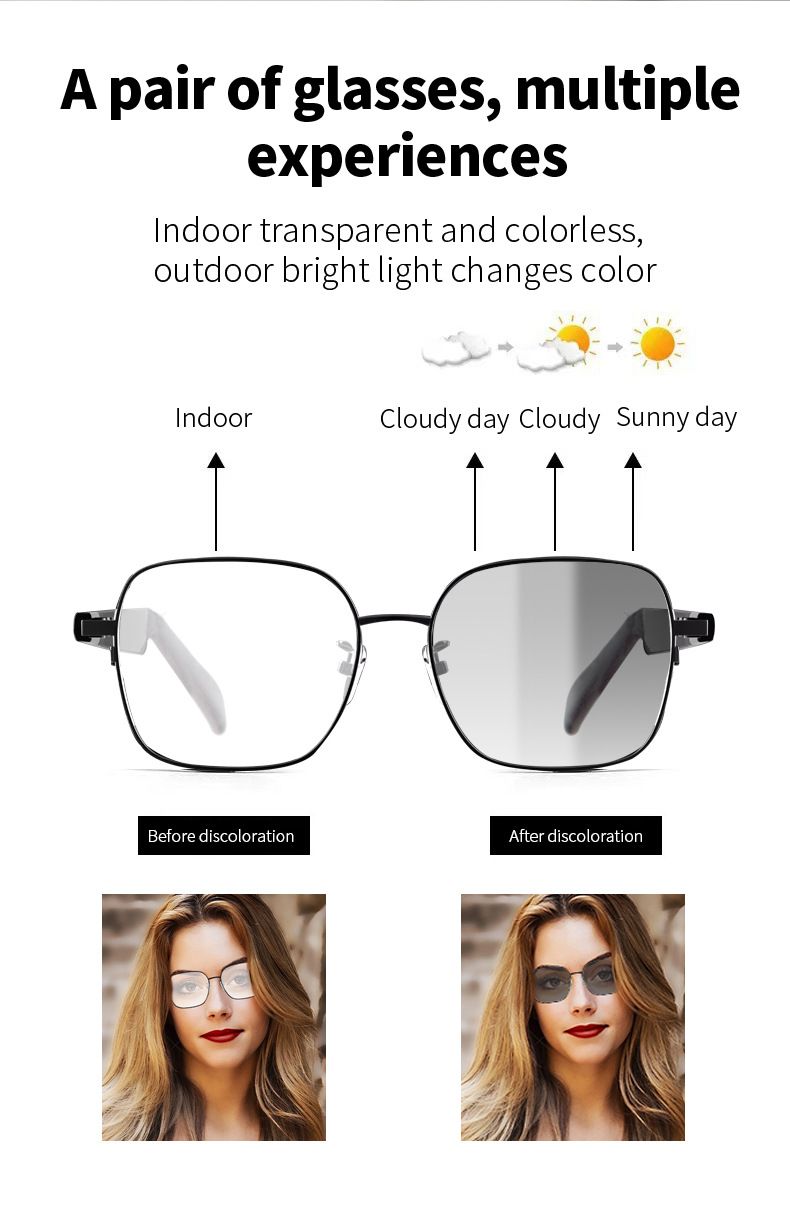 Smart Bluetooth Glasses GS11 With Photochromic Lenses, Magnetic Charging, Lightweight Metal Frame For Work & Outdoor_voghion.com