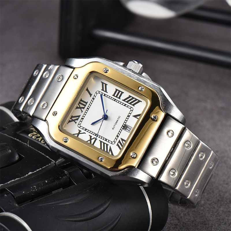 2023 Men's 3-Pin Quartz Square With Second Sweeping Movement Calendar All Steel Watch_voghion.com