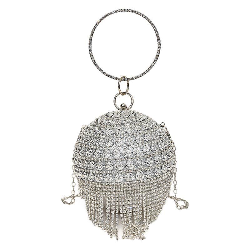 Robe de soirée métallique à motif de roses sphériques et diamants pour femme, petit sac à main de style défilé_voghion.com