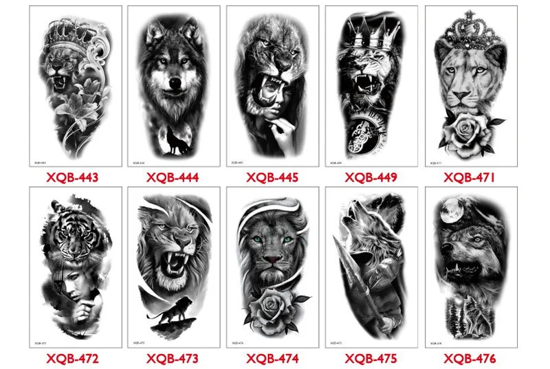 Overarmsærmet tatovering Crown Lion Tiger Wolf Head Vandtæt midlertidige tatoveringsmærkater Kropskunst Falsk tatovering Til Kvinder Mænd Mand_voghion.com