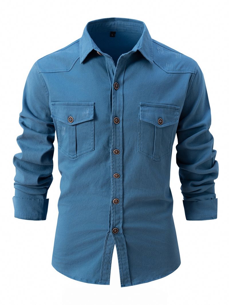 Camicia a maniche lunghe da uomo in cotone elasticizzato lavato, nuova e alla moda, taglia europea_voghion.com