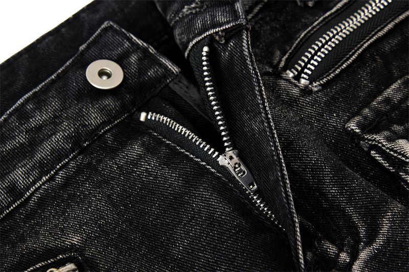 Men's Deconstructed Workwear Jeans - Raw Hem Bootcut Pants With Lace-Up Detail (Charcoal, S-3XL)_voghion.com