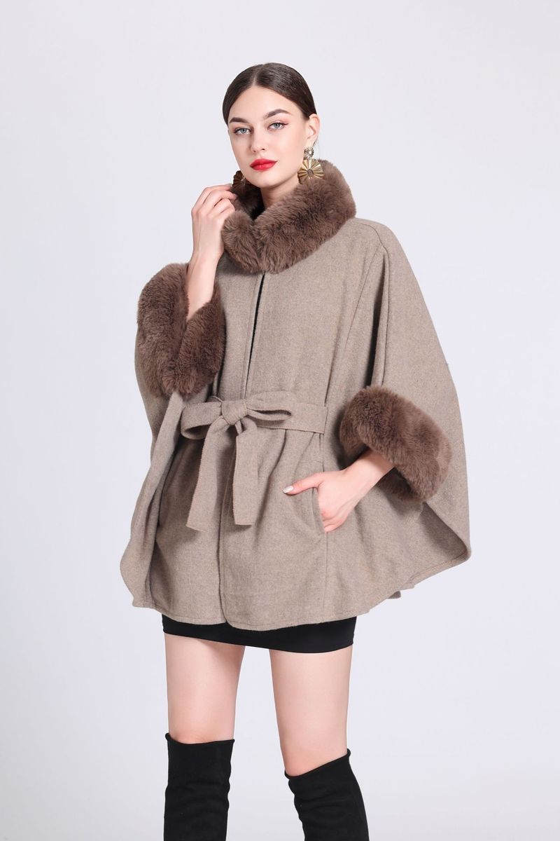 Wollkragen, gestrickter Schalumhang, Wollmantel mit Schnürung, große Strickjacke für Damen_voghion.com