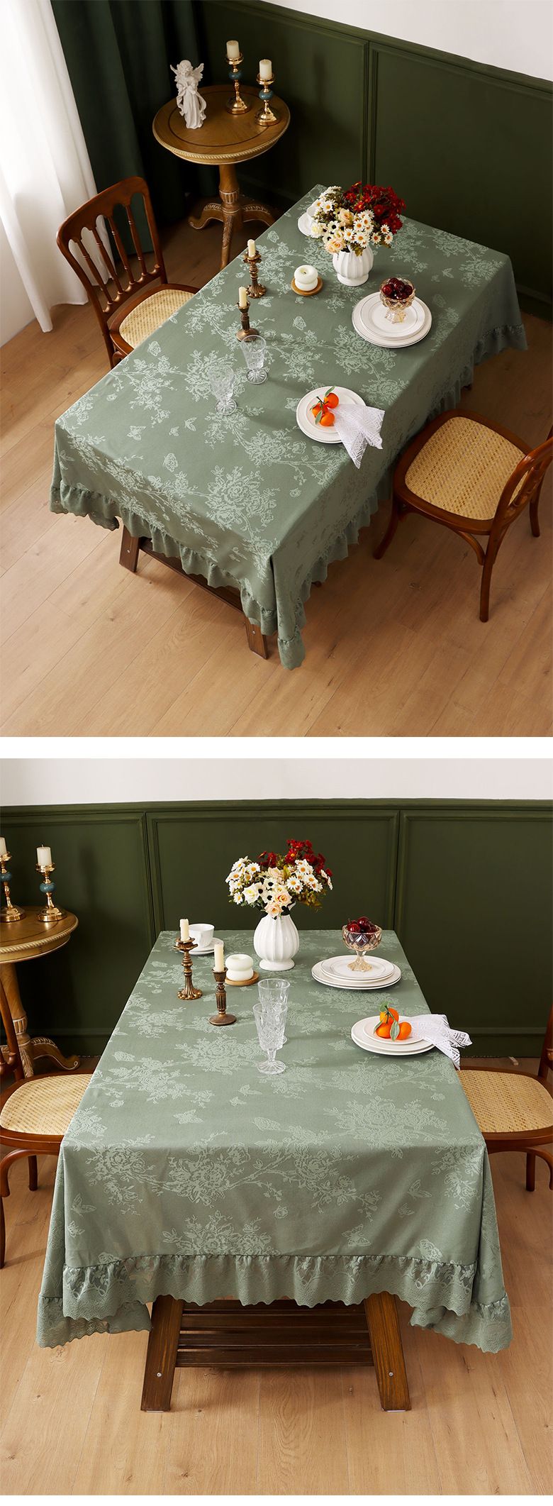 Hochwertige Tischdecke aus Polyester mit Spitzenbesatz – Verdickter Rüschensaum, öl-/rutschfest, mehrere Größen (140 x 100 bis 260 cm) für Bauernessen und Veranstaltungen_voghion.com