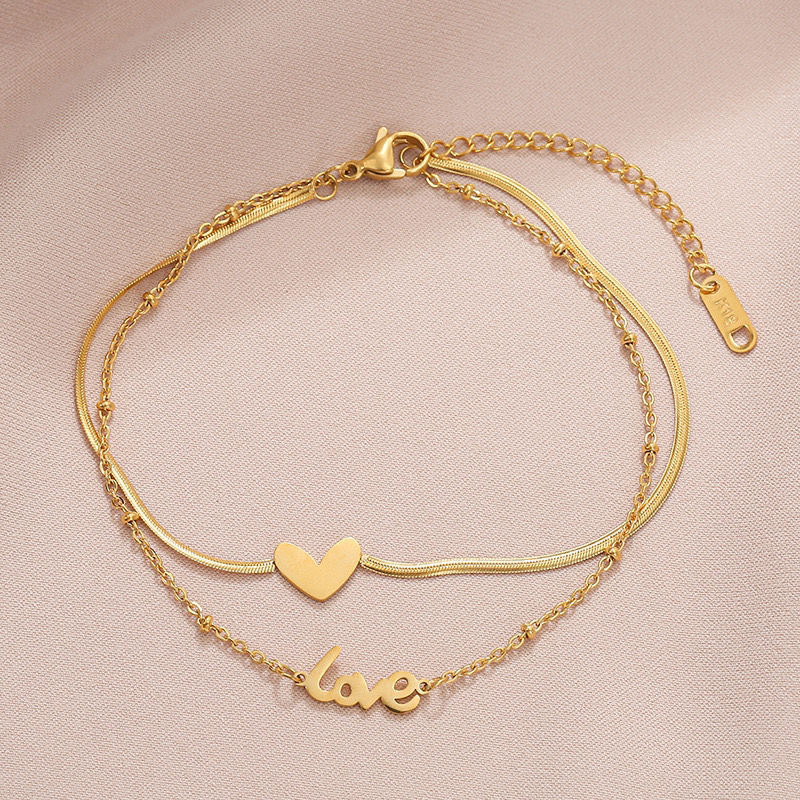 Bohemian Ethnic Retro Beach Trend Double-sided Titanium Steel Double-layer Love Anklet Women's Fashion Versatile Simple Foot Decoration Body Chain_voghion.com