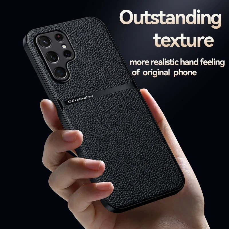 Für Samsung Galaxy S24 Ultra S23 S22 Plus S21 S20 FE Auto Magnethalter Leder Handyhülle_voghion.com