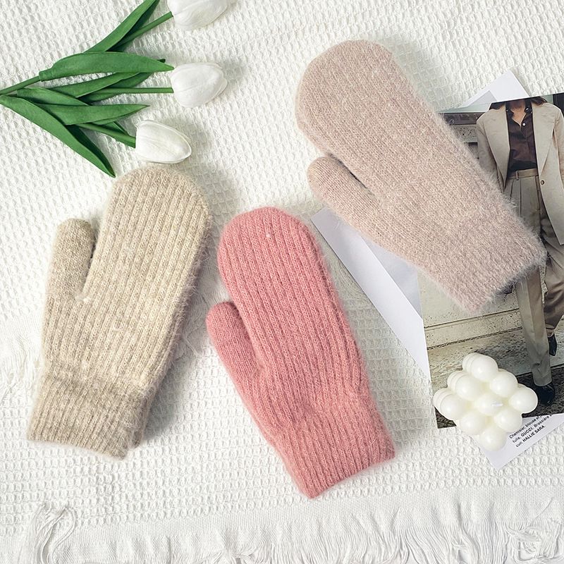 Coprisacco in lana lavorata a maglia M e guanti invernali antivento caldi e spessi per adulti, più guanti in pelliccia di coniglio in velluto_voghion.com