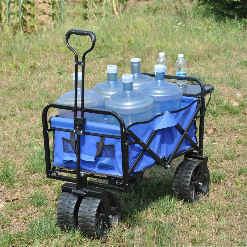 Folding Wagon Garden Shopping Beach Cart (Blue)_voghion.com