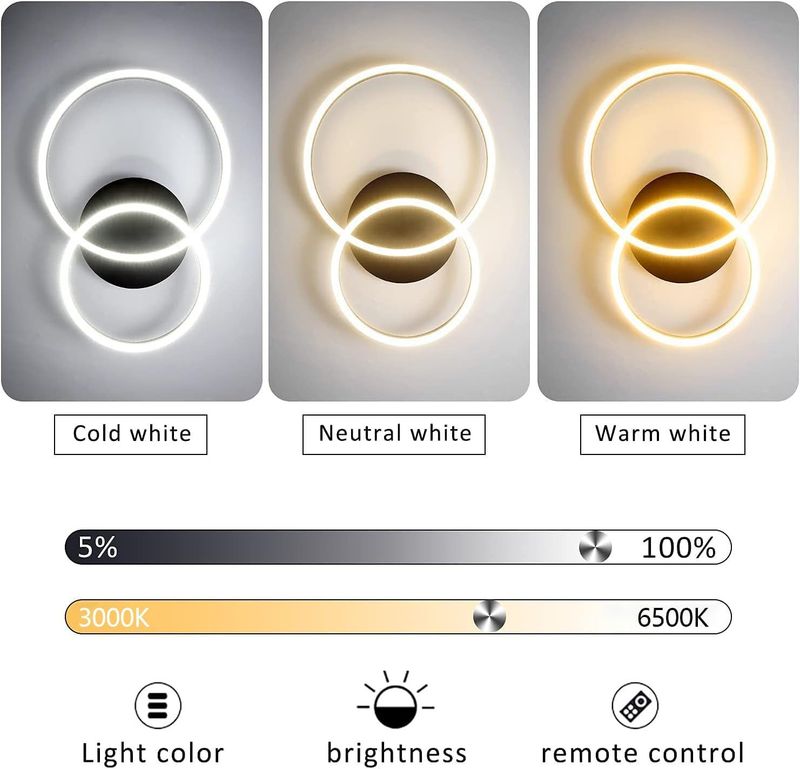 Glitzerlife LED Deckenlampe Dimmbar Deckenleuchte -Schwarz Wohnzimmerlampe Moderne Schlafzimmerlampe 46W 2-Ringen Für Arbeitszimmer Büro Hotel Restaurant Esszimmer_voghion.com