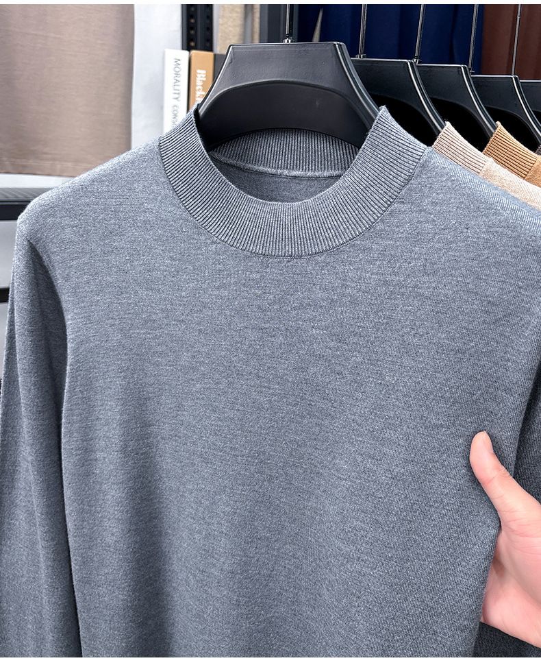 Maglione da uomo a maniche lunghe con collo alto in lana merino e seta di gelso sottile, nuovo modello primaverile_voghion.com