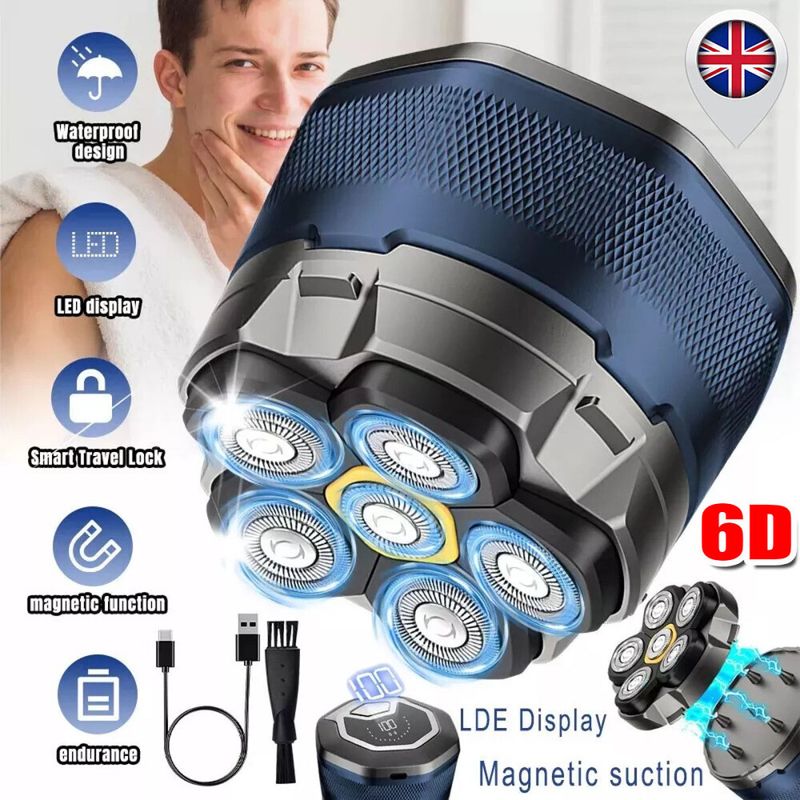 Elektrischer Kopfrasierer für Männer mit Glatze, 6D-Magnetrasierer, nass/trocken, Barthaarschneider_voghion.com