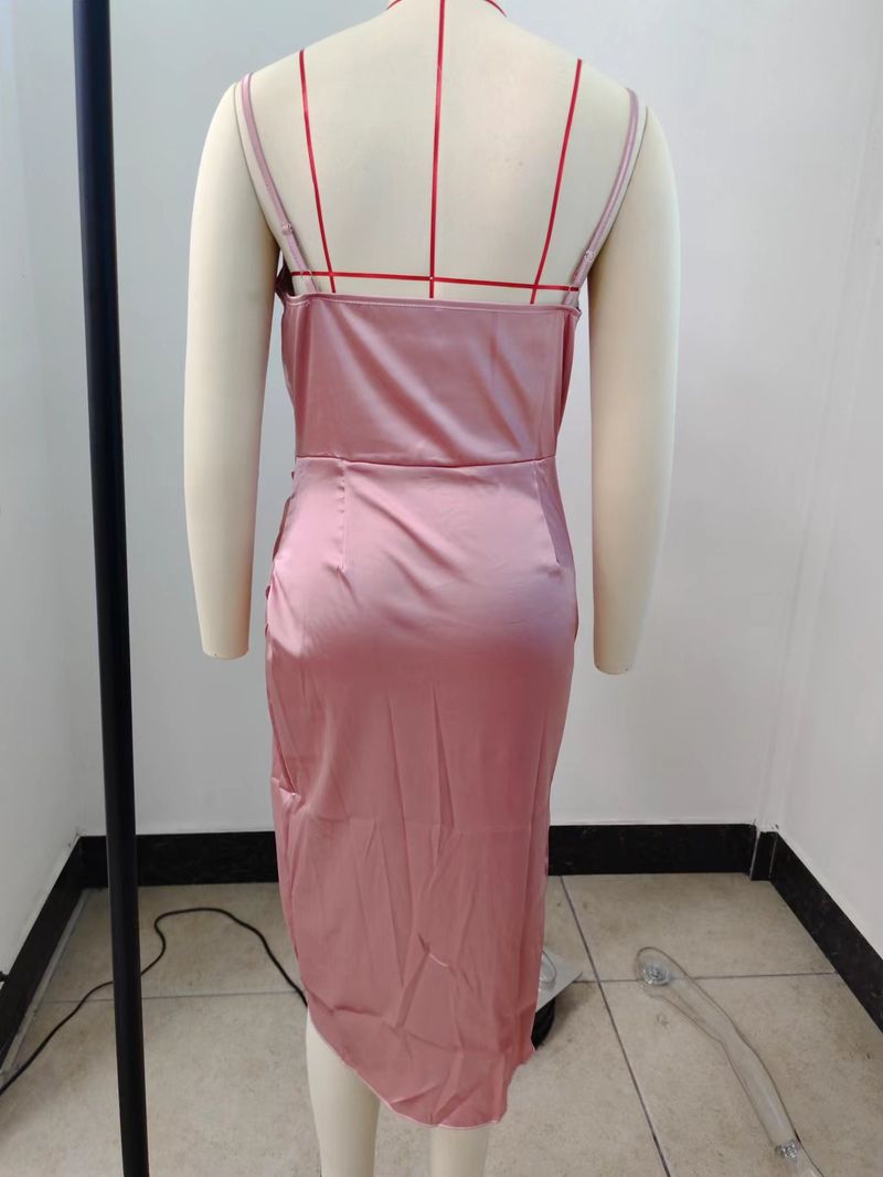 Women's sexy suspender slit skirt 2023 fashion sexy slit satin dress_voghion.com