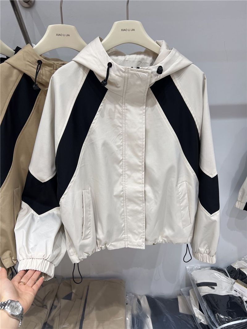 Autumn Outfit Color Block Hooded Women's Top Design Trendy Workwear Baseball Jacket_voghion.com