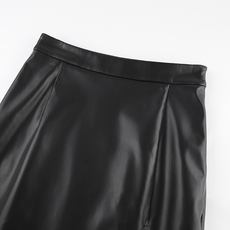 Gonna in pelle crosta da donna gonna in PU gonna MIDI sexy gonna alta con marsupio_voghion.com