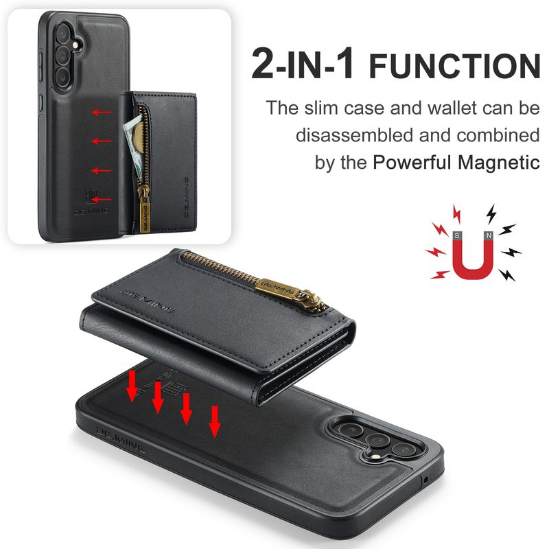 M5 voor Samsung S23 FE magnetische draadloze oplaadhoes S23 FE twee-in-één anti-diefstalborstel portemonnee beschermhoes_voghion.com
