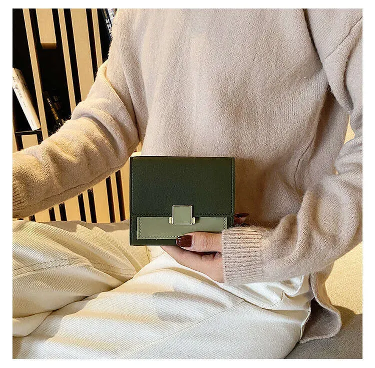 Korean Style Color-Block Fashion Short Wallet Ins Versatile Casual Female Student Money Clip Card Holder Coin Purse_voghion.com