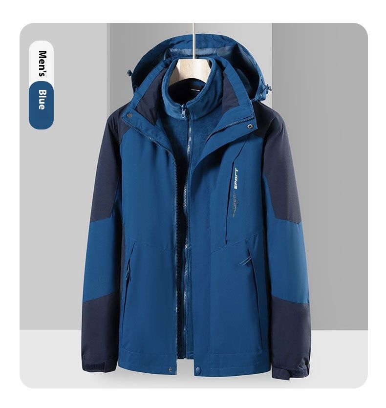 Zweiteiliges Set für den Herbst und Winter im Freien, abnehmbares Fleece für Männer und Frauen, winddichte warme Kapuzenjacke_voghion.com