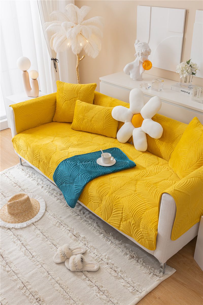 Autumn and winter style ultra soft solid color plush banana leaf sofa cushion modern simple double sofa cushion cloth factory direct sales_voghion.com
