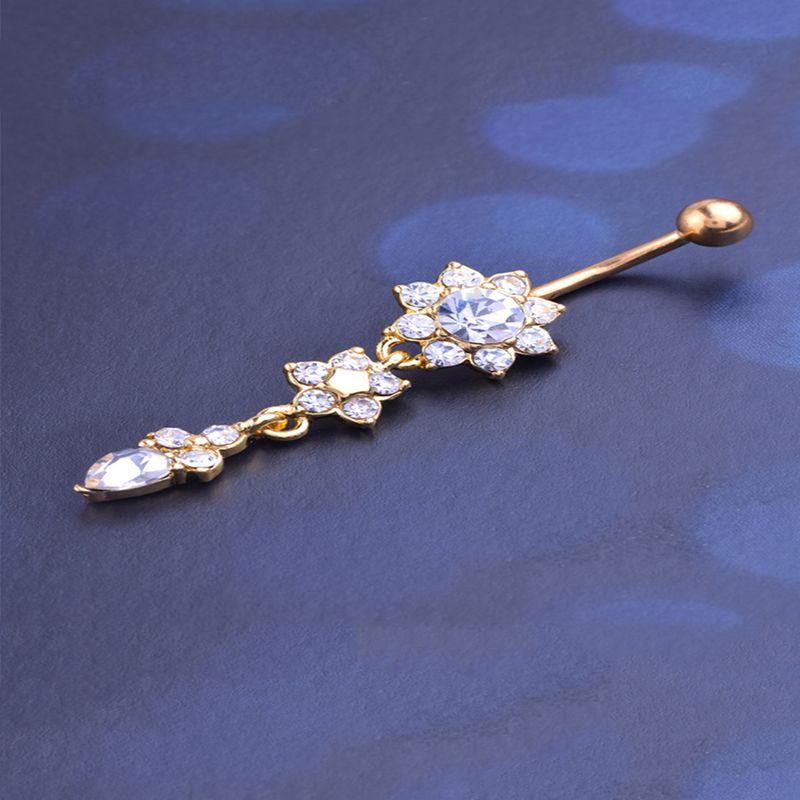 Yamaler Lady strass fiore in acciaio inossidabile ombelico anello piercing gioielli_voghion.com
