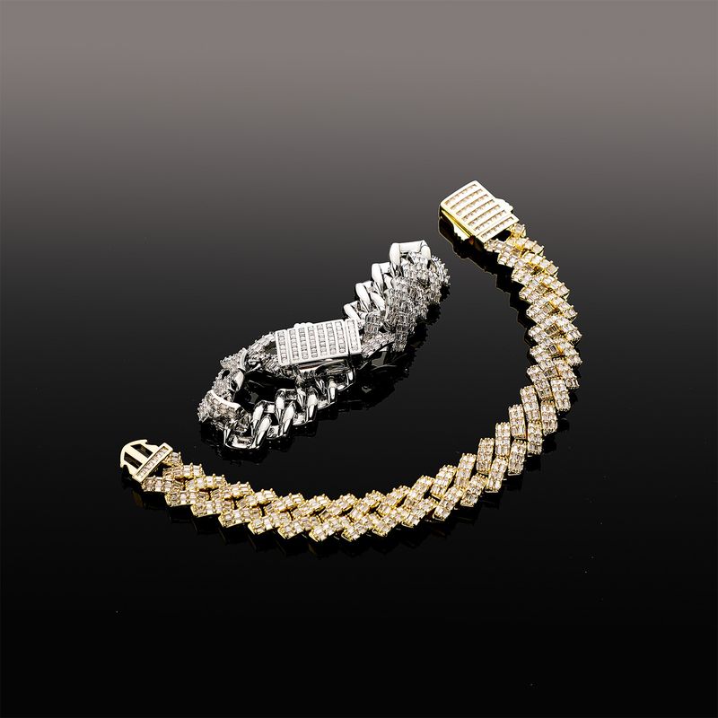 Diamond Shaped Cuban Chain Bracelet Full Of Zircon National Trend Street Hip Hop Trend 15mm Men's Gold Necklace Gold Australia_voghion.com
