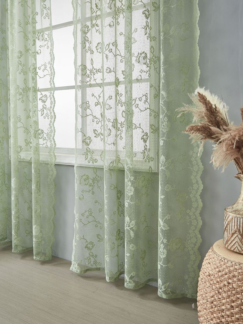 Green Kitchen Gauze Curtains Retro Light Transmitting French Double Layer Lace Bedroom Partition Curtains Bay Window Curtains_voghion.com