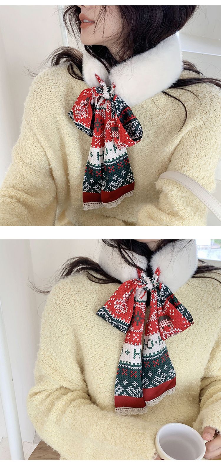 Christmas woolly scarf women's plush bib streamer patchwork warm neck_voghion.com
