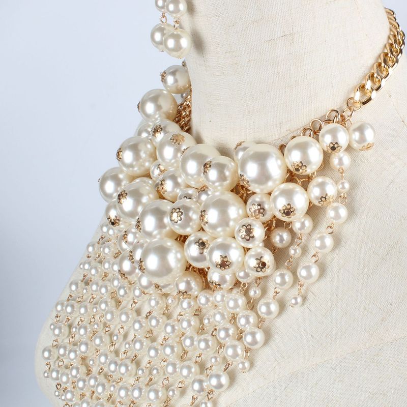 Exaggerated Jewelry Necklace Multi Layer Clothing Pearl Tassel Statement_voghion.com
