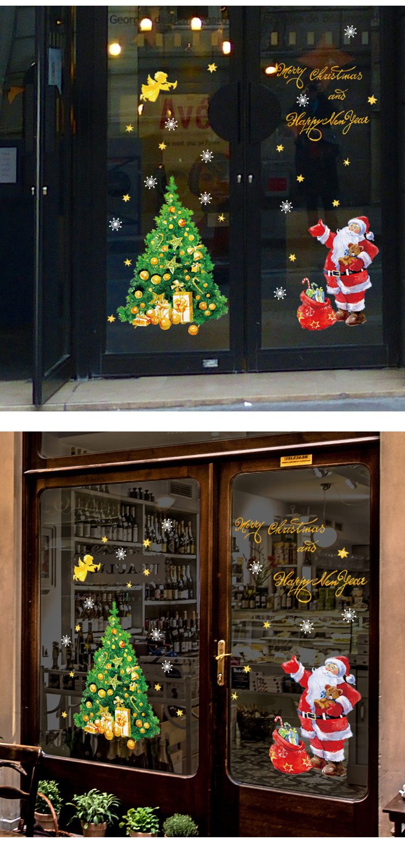 Weihnachtsbaum-Weihnachtsmann-Tür-Weihnachtsgeschäft-Fensterglas-Schneeflocken-Dekorations-Wandaufkleber_voghion.com