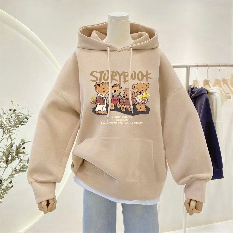 Double layered Heavy Industry Autumn Loose Shoulder Cartoon Vitality Temperament Hoodie Women's Wear with Thick Veet_voghion.com