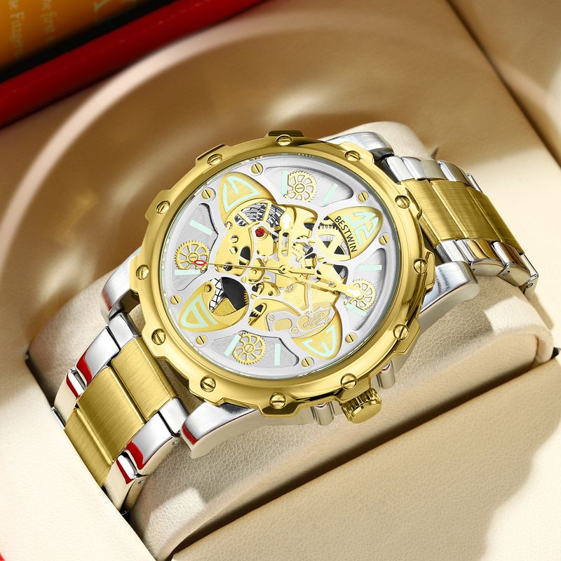 Male Transparent Bottom Doctor Tong BESTWIN Skeleton Non-Mechanical Multi-Layer Luminous Fashion Men's Watch_voghion.com