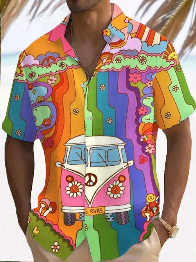 Herrkläder 2024 sommar kortärmad skjorta med knappar Mode herrskjorta 3D Digital Casual Randig Cardigan Partihandel_voghion.com