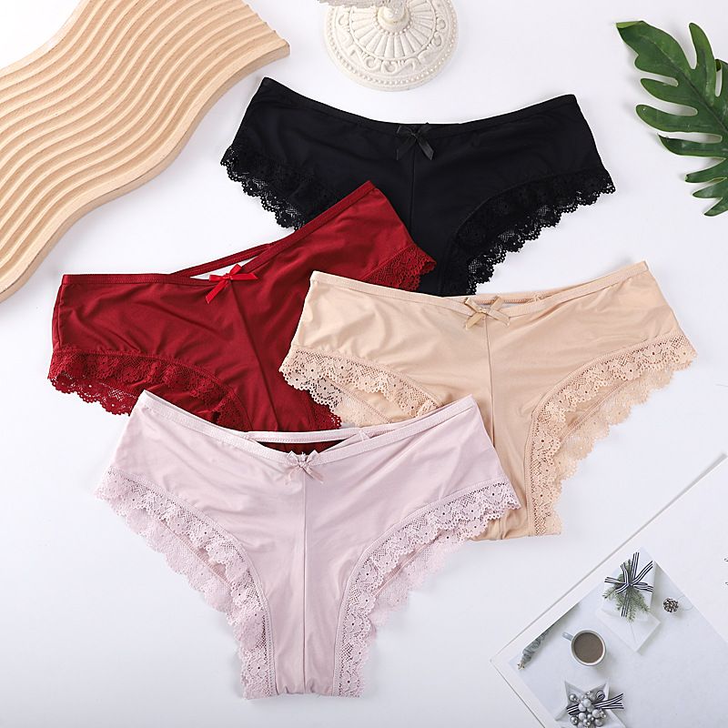Slip morbidi in tessuto di seta ghiaccio a vita media intimo da donna Pizzo sexy di grandi dimensioni_voghion.com