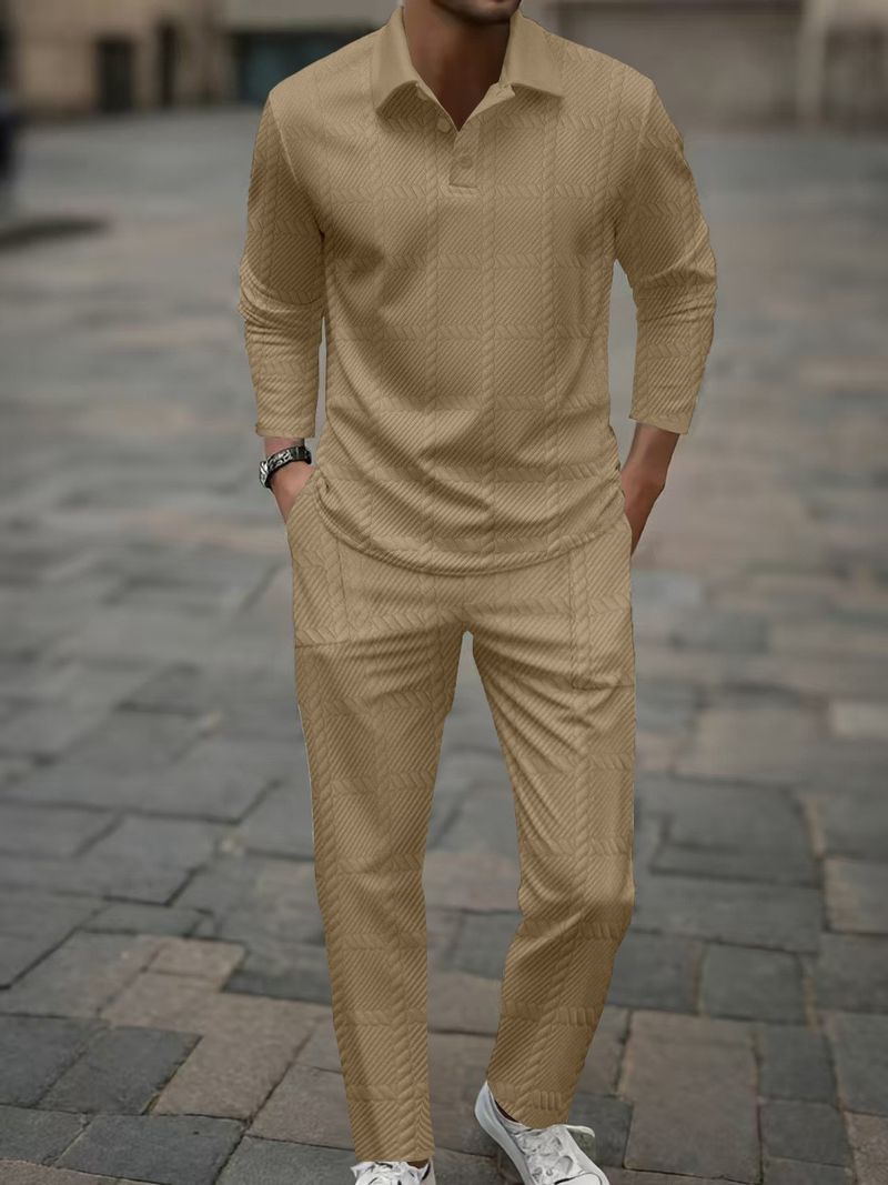 Heren herfst- en winterpak met lange mouwen en broek Dagelijks casual uitje Jacquard revers tweedelig pak_voghion.com