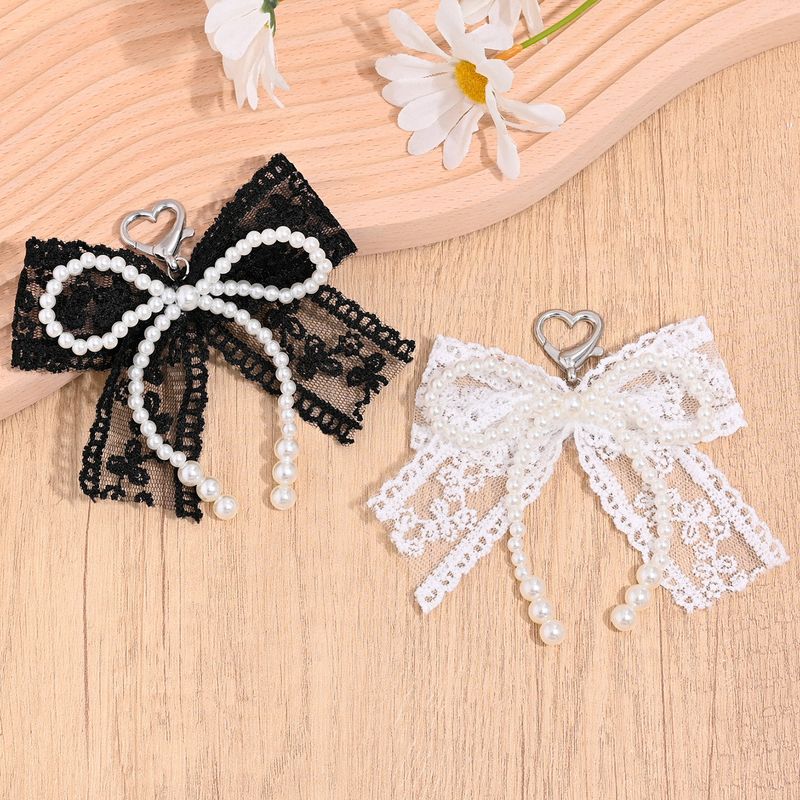 French Style Pearl Lace Bow Keychain For Women Sweet Elegant Earphone Case Bag Car Key Pendant_voghion.com