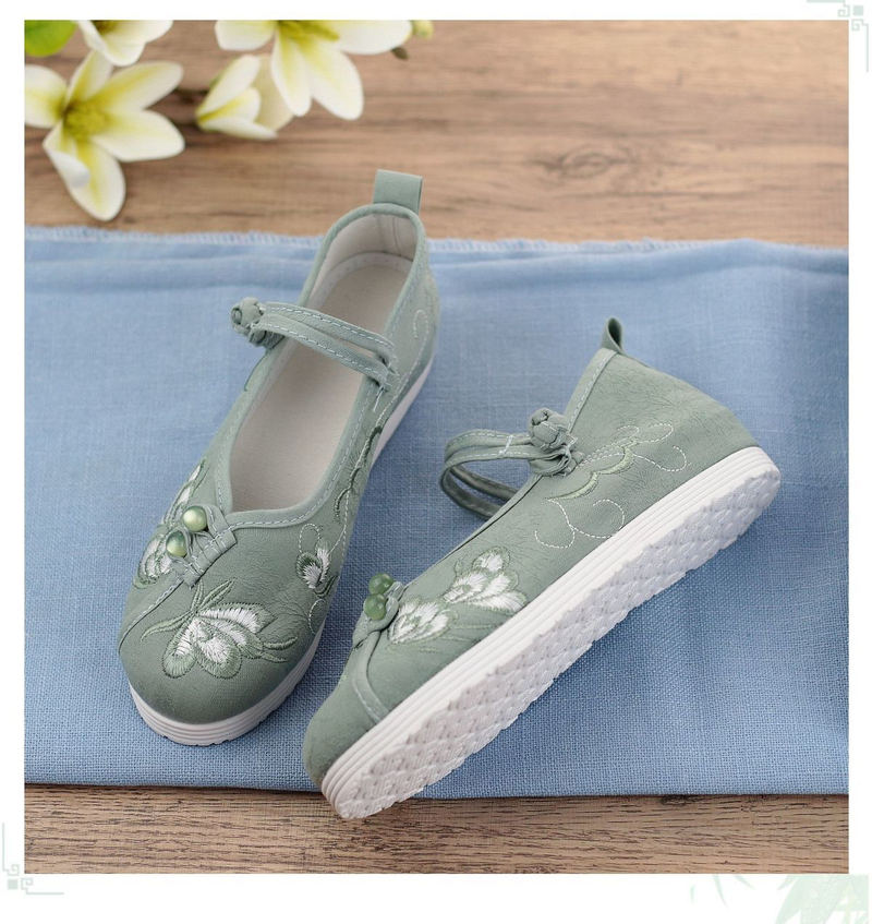 Tocuri joase brodate pentru femei, talpă plată elegantă, îmbrăcăminte versatilă și îmbunătățită, asortate cu pantofi Hanfu, antici_voghion.com
