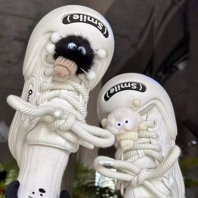 Thick Soled Shoes Absorbing Membrane Bottom Open Smile Small White Women S All Match Casual Big Head Ugly Cute_voghion.com