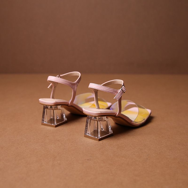 New fashion small square head open toe transparent high heel sandals_voghion.com