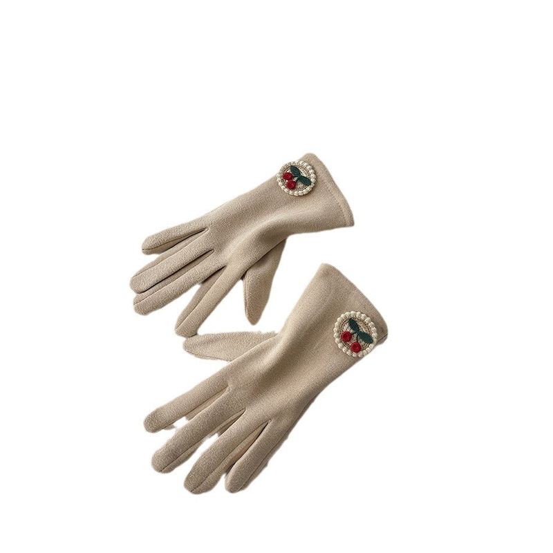 Winter Women's Double Layer Fleece Thickened Cashmere Wool Warm Touchscreen Simple Plain Gloves DIY_voghion.com