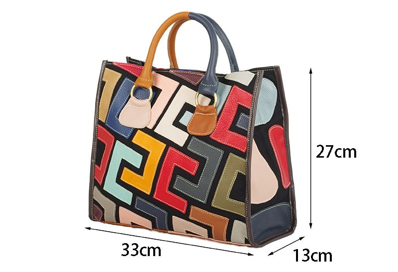 Advanced leather new women's bag with colorful contrasting geometric pattern splicing crossbody leather handbag for ladies_voghion.com