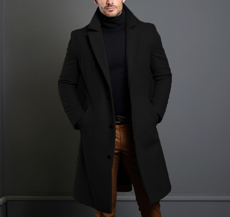New mid to long solid color autumn and winter men's woolen warm coat jacket_voghion.com