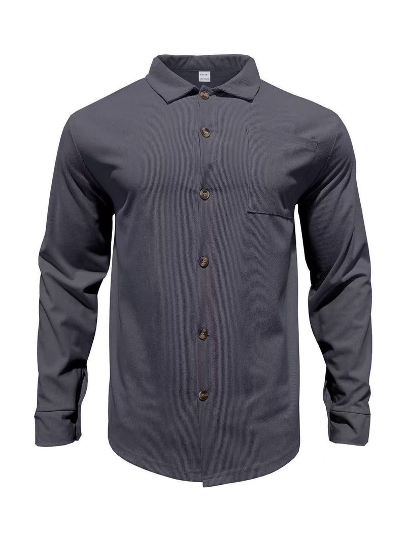 Camicia a maniche lunghe in velluto a coste autunnale per uomo, un set completo di camicia sportiva casual con pettorina._voghion.com