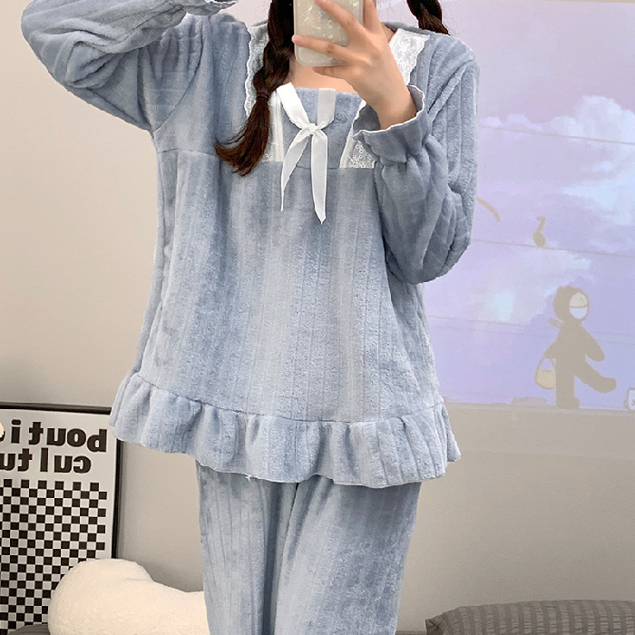 Vêtements de nuit en flanelle pour femmes 2023 hiver style coréen ins manches longues pantalon deux pièces ensemble Internet célèbre vêtements de maison_voghion.com